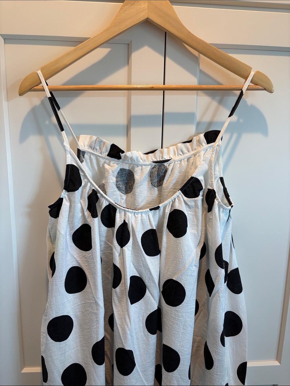 Tabitha Brown Maxi Dress - Black & White Polka Dot Spaghetti Strap - Picture 5 of 10